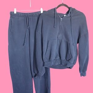 Garage Navy Blue Hoodie & Sweatpants Set Women’s Small Matching Loungewear